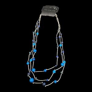 The Limited Three Strand Blue Beaded Acrylic Pearl Silver Tone Necklace - NWT